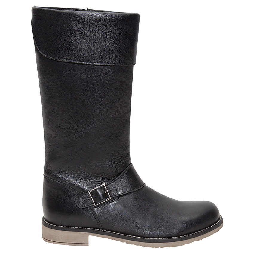 Bottes noires en cuir avec boucle fantaisie et revers 