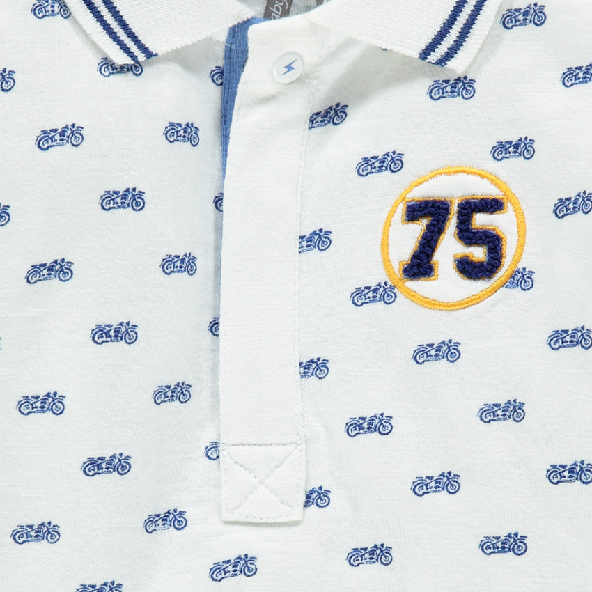 Polo manches longues en slub avec imprimé motos all-over 