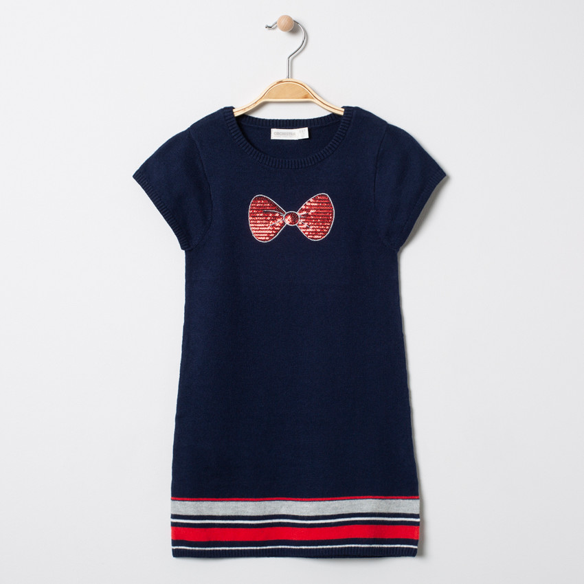 Robe manches courtes en tricot à noeud en sequins 