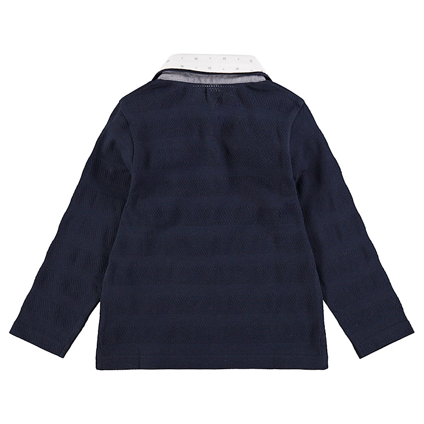 Polo manches longues avec jeux de mailles style rayures et double col 