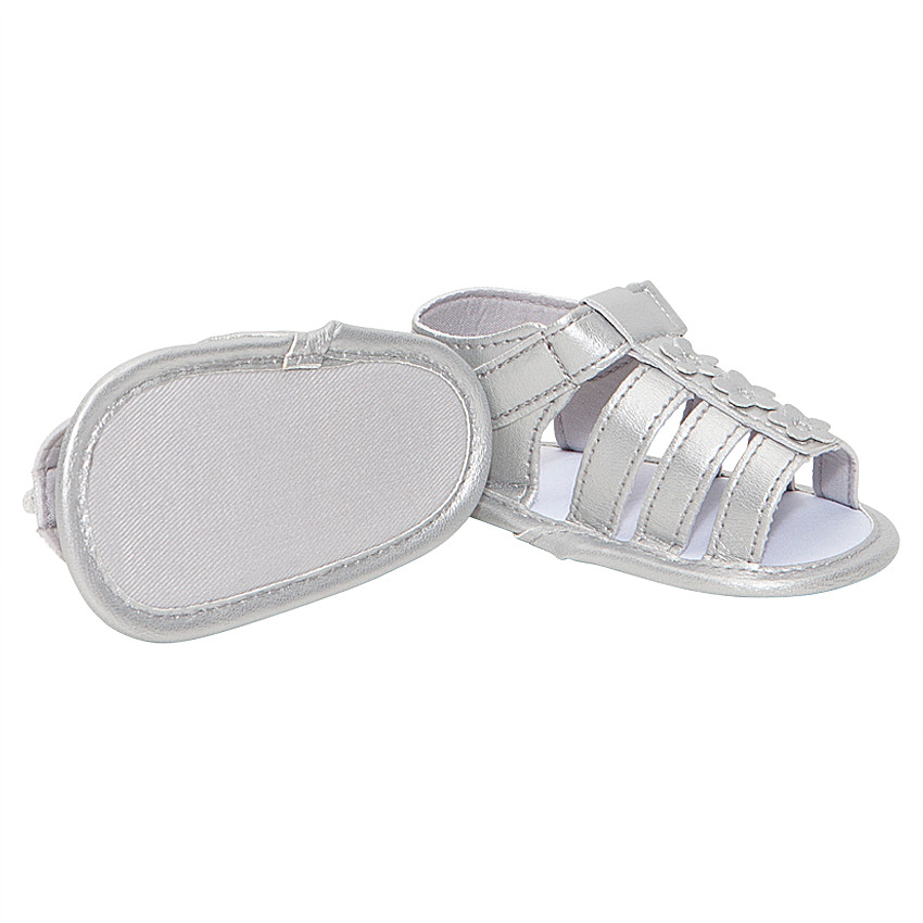 Nu-pieds argentés à scratchs et fleurs 