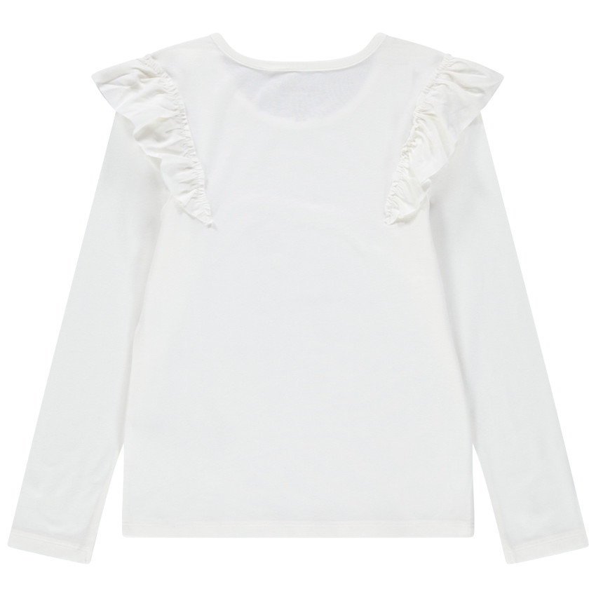 T-shirt manches longues print fillette et emmanchures volantées 