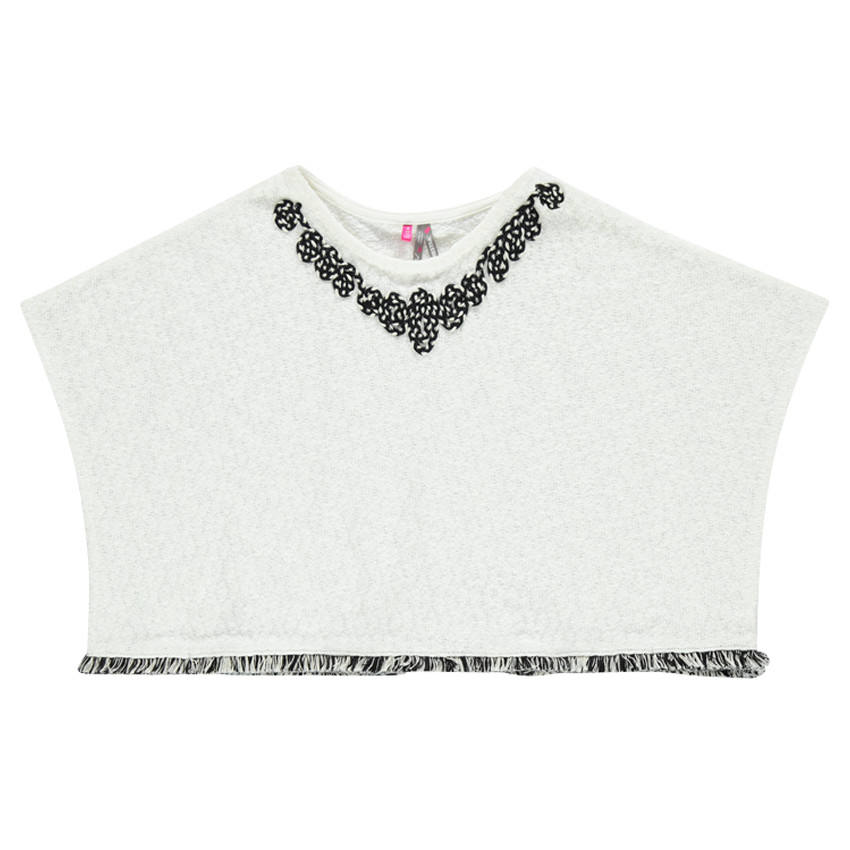 Sweat cape effet crêpe avec franges et broderie 