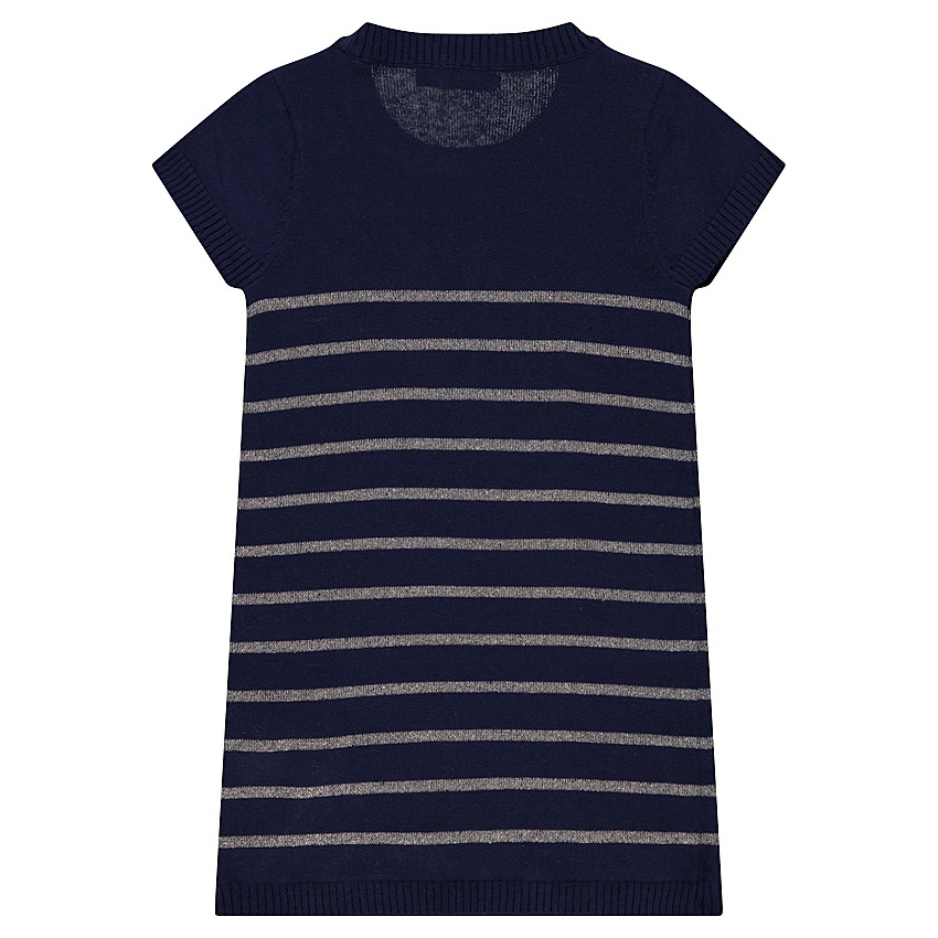 Robe manches courtes en tricot avec étoiles et rayures dorées 