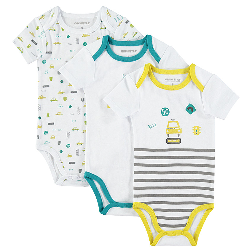 Lot de 3 bodies manches courtes avec voitures imprimées 