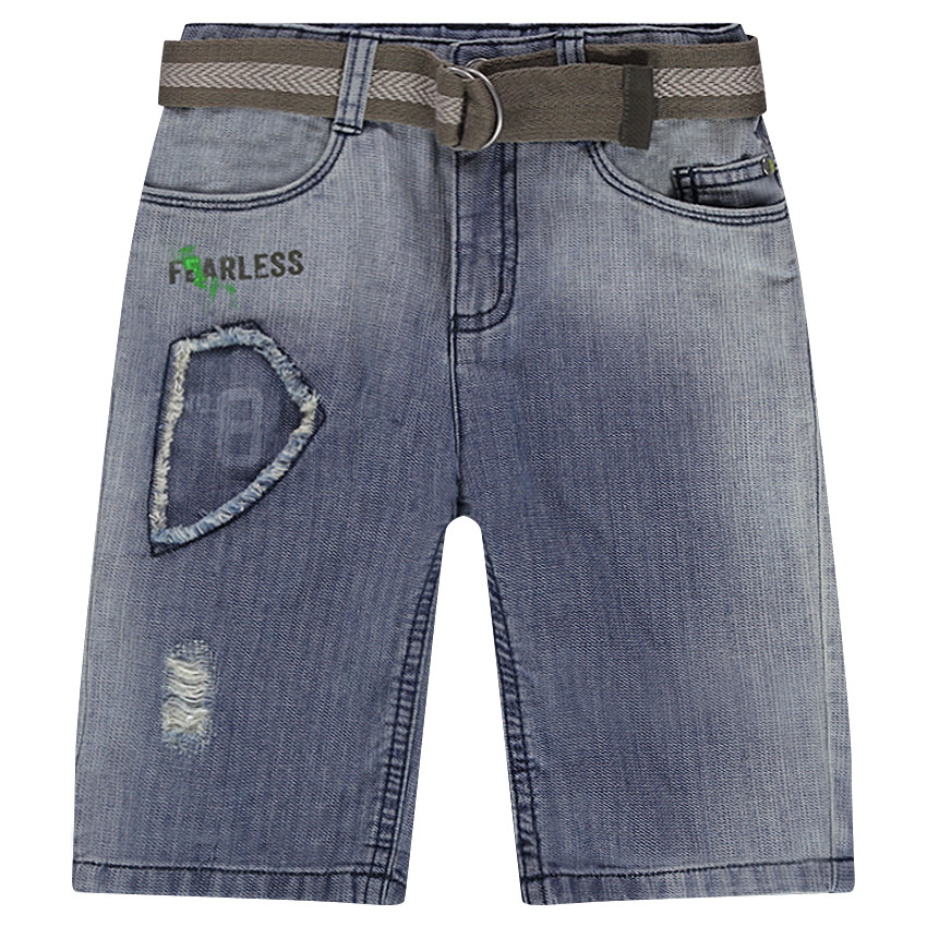 Bermuda en jeans effet used avec ceinture amovible 