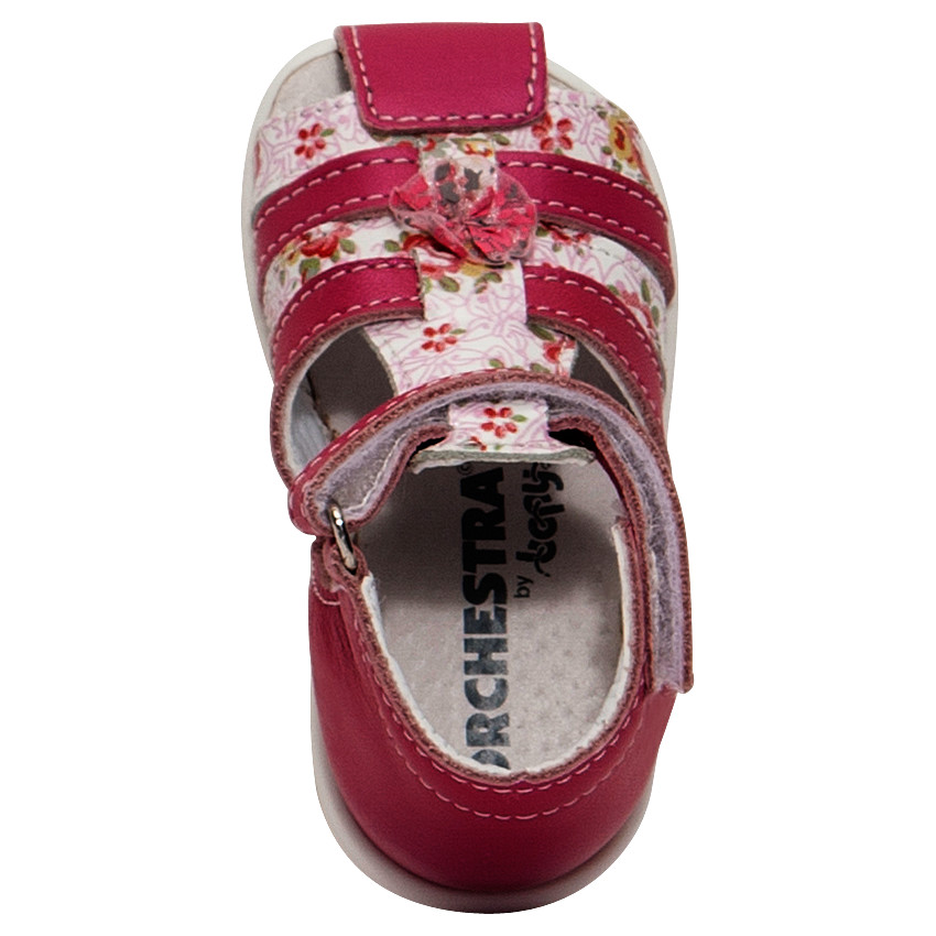 Nu-pieds en cuir irisé fushia et imprimé fleuri 