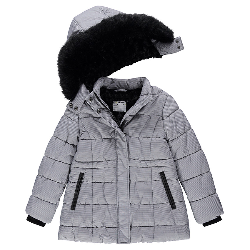 Junior - Parka en micro pied de poule doublée sherpa 