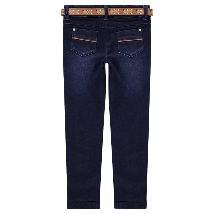 Jeans coupe slim effet used avec ceinture amovible motif ethnique 