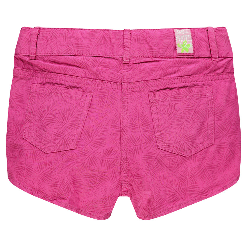 Short en popeline de coton imprimé fantaisie et fleurs brodées 