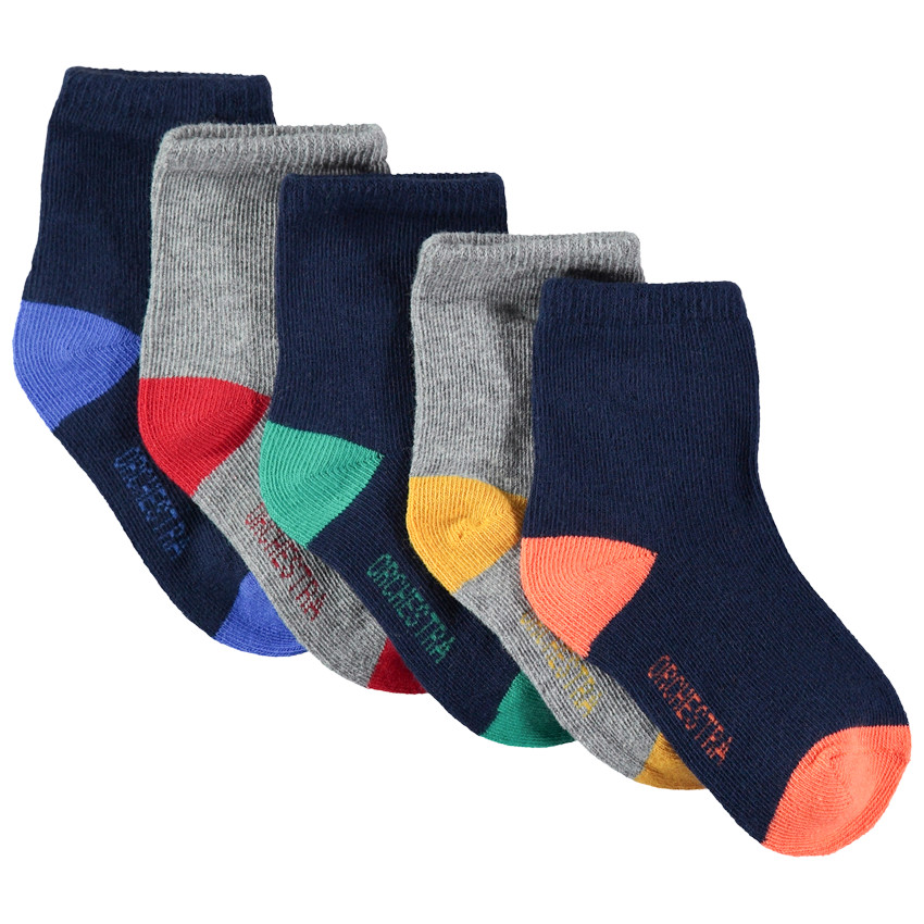 Lot de 5 paires de chaussettes unies avec bout et talon contrastés 