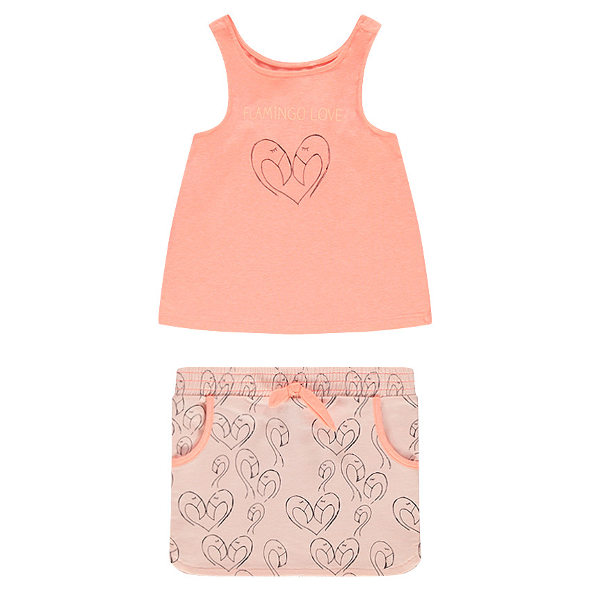 Ensemble débardeur en jersey et jupe print flamants roses 