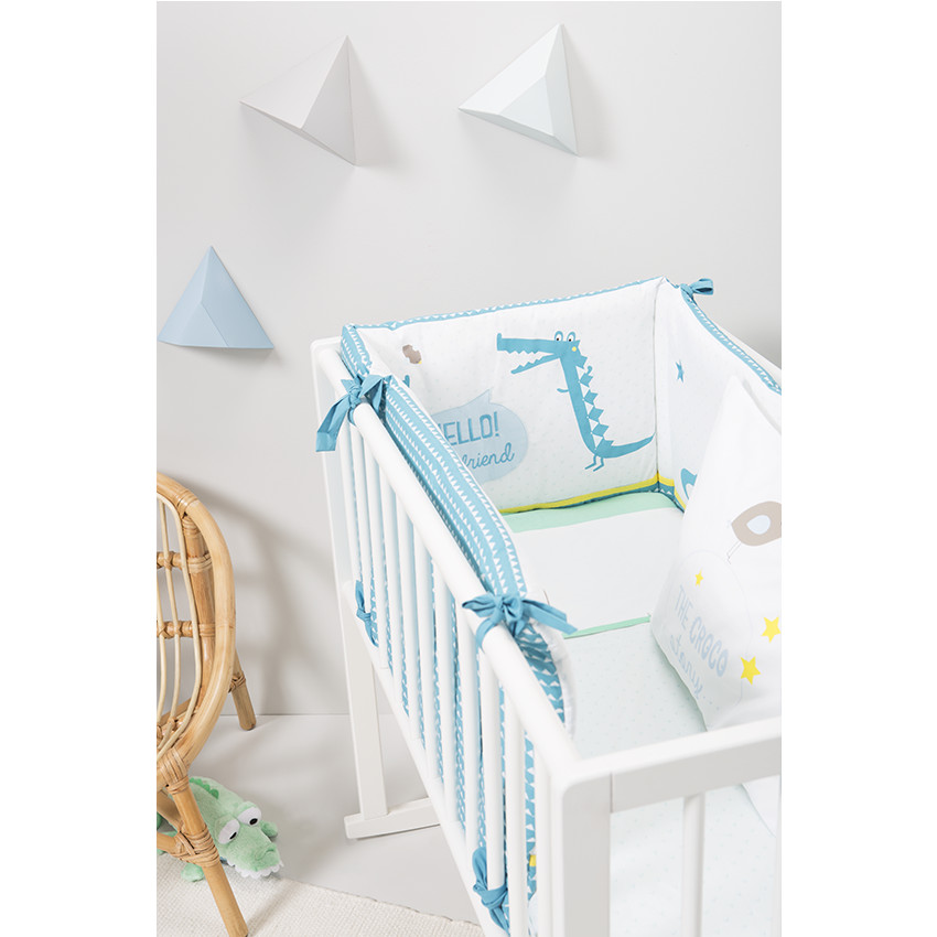 Tour de lit en popeline de coton ouatiné motif crocodile 