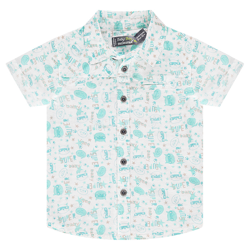 Chemise manches courtes en popeline de coton imprimée all-over 