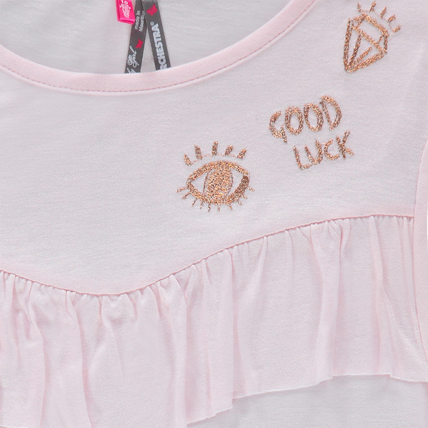 Junior - Tee-shirt manches courtes avec volant et broderies 