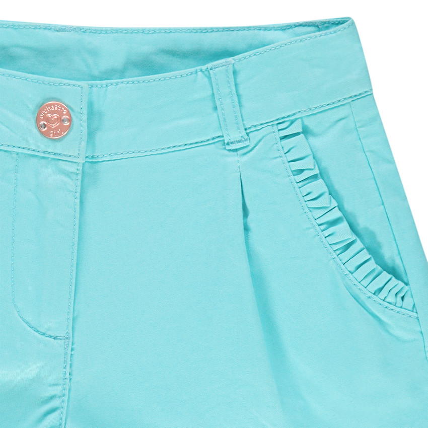 Short en satin de coton uni à poches volantées  