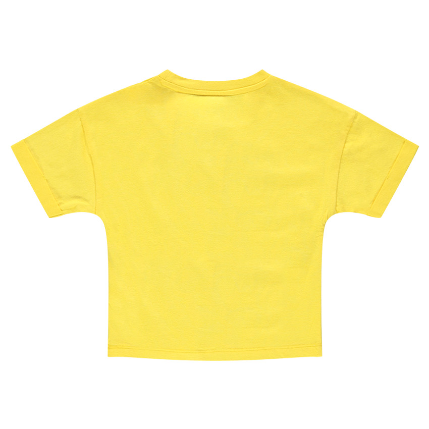 Tee-shirt manches courtes en jersey jaune avec print fantaisie en relief 