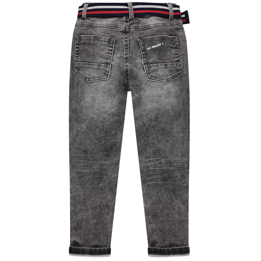 Jean souple effet used avec ceinture ajustable rayée 