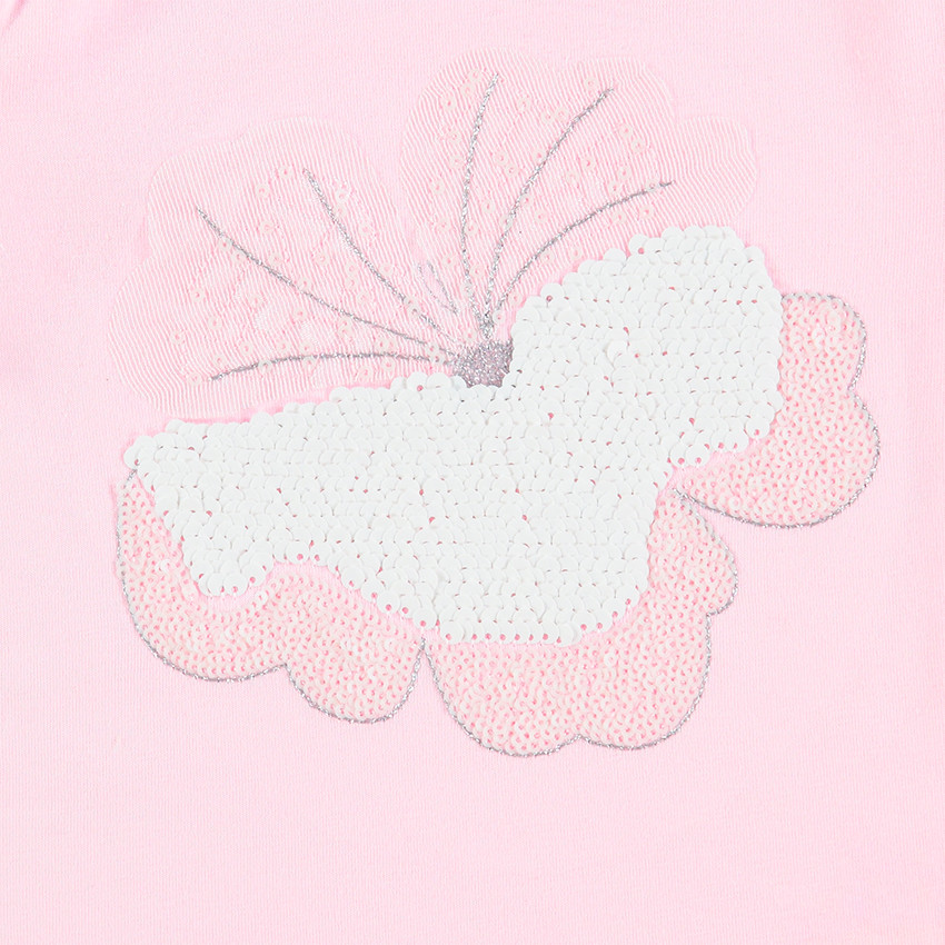 Tee-shirt manches longues en jersey avec fleur en sequins iridescents 