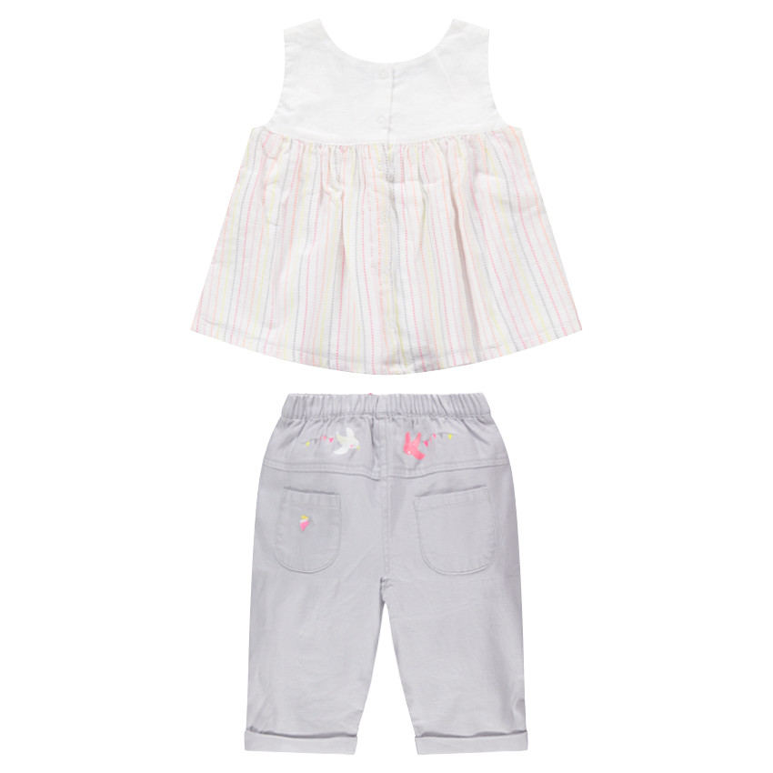 Ensemble avec tunique sans manches rayée et pantalon à volants 