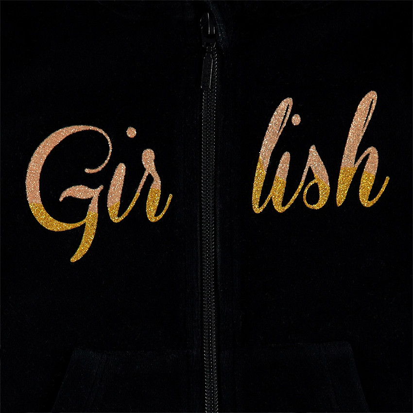 Gilet en velours à capuche avec mot pailleté 