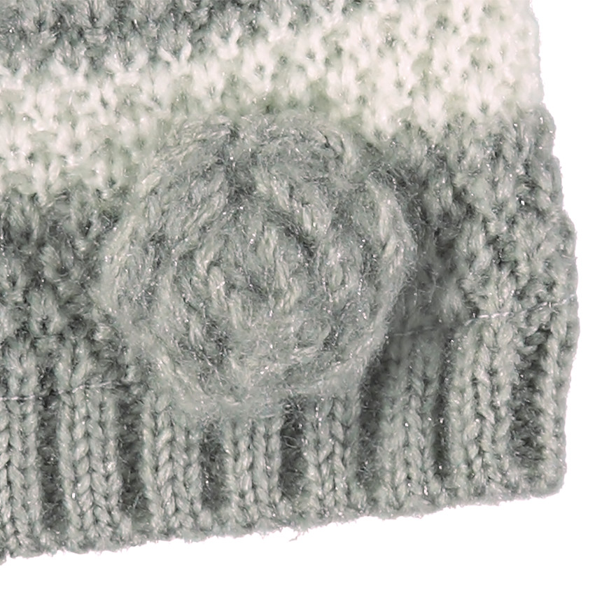 Bonnet en tricot rayé avec fleur fantaisie 