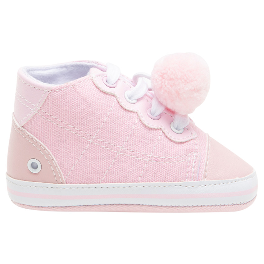 Baskets souples en toile à lacets et pompon 