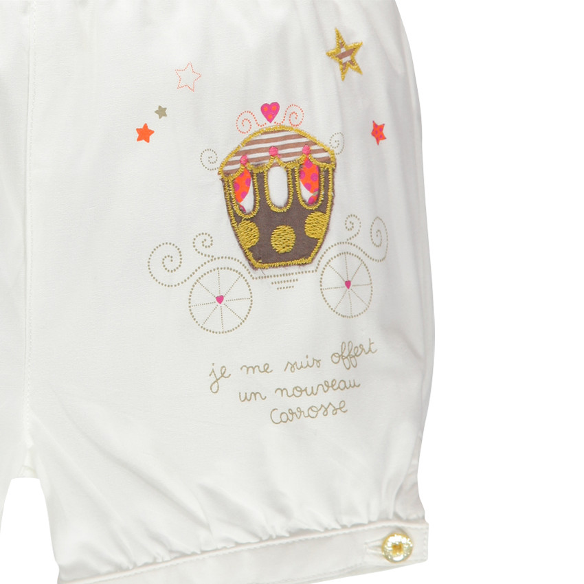 Short en popeline de coton et carrosse brodé 