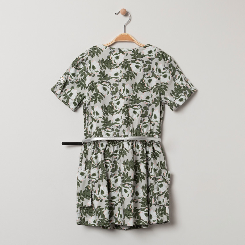 Robe manches courtes à imprimé floral et ceinture amovible 