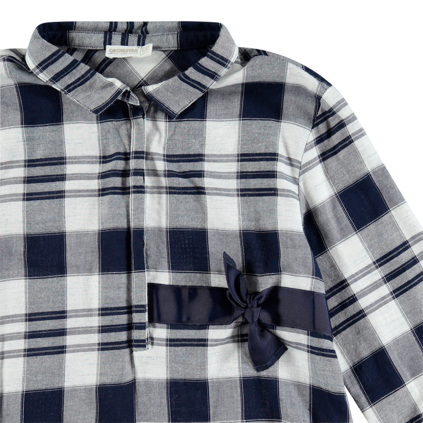 Junior - Tunique manches longues à carreaux avec noeud satiné 