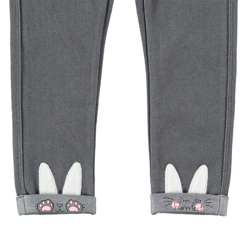 Jegging gris avec lapins sur le bas des jambes 