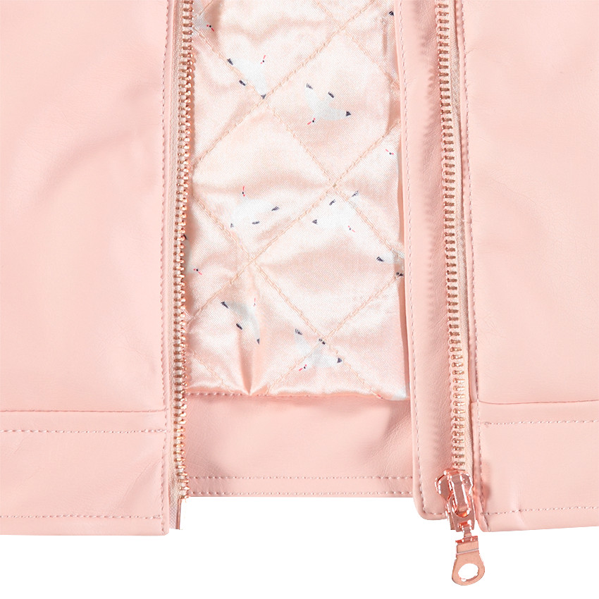 Veste en simili cuir style motard avec doublure en satin imprimé 