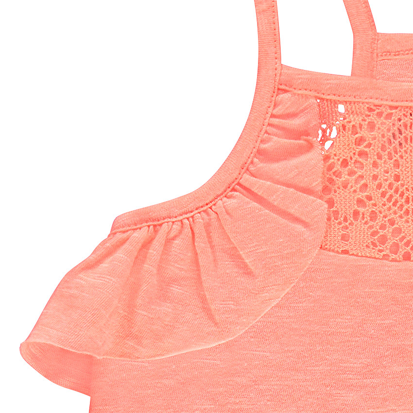 Débardeur en jersey slub avec dentelle et emmanchures volantées 