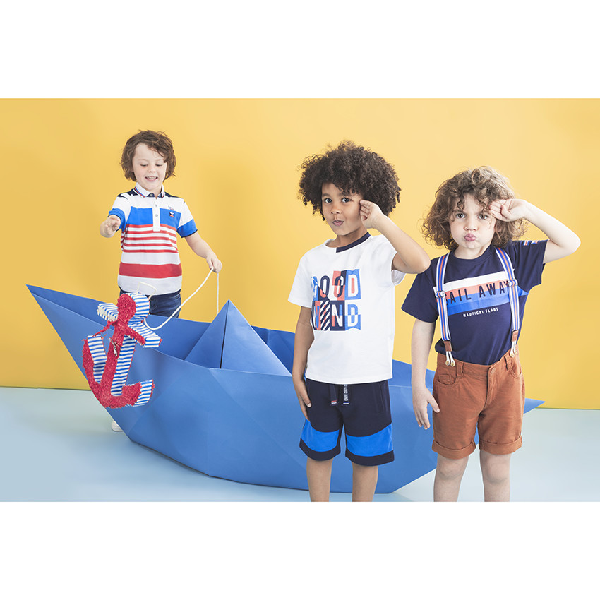 Polo manches courtes à rayures contrastées et broderies 