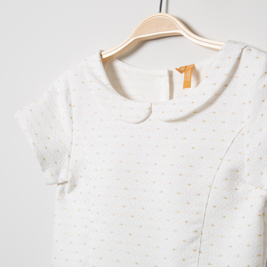 Robe de cérémonie manches courtes col Claudine et motifs jacquard 