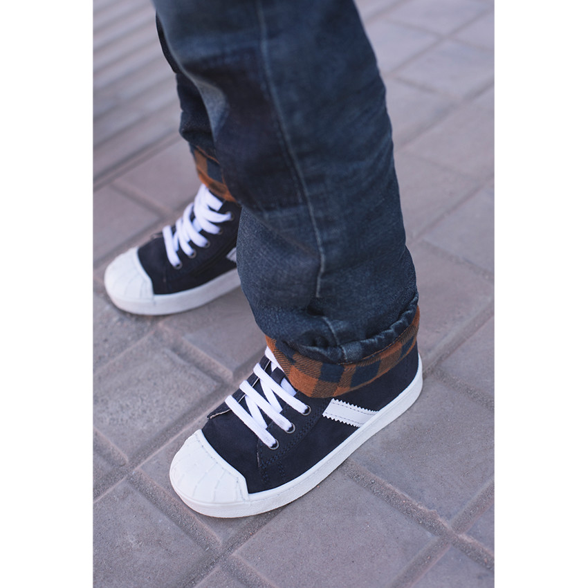 Baskets montantes en cuir suédé avec bande contrastée 