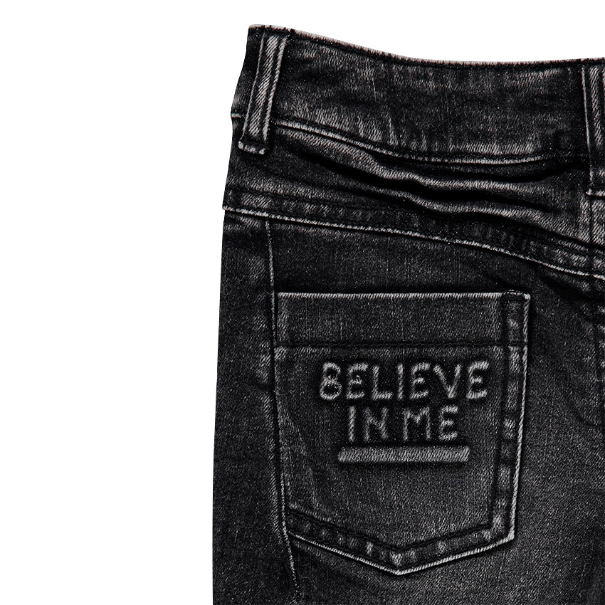 Jeans effet used et crinkle doublé jersey 