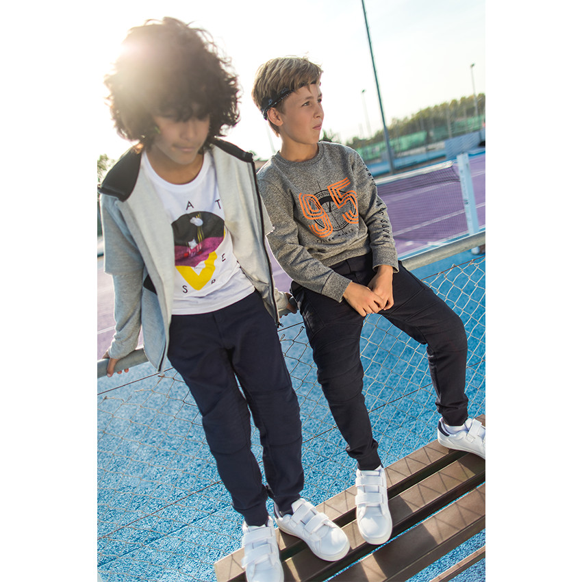 Tee-shirt manches longues en jersey uni avec print fantaisie 