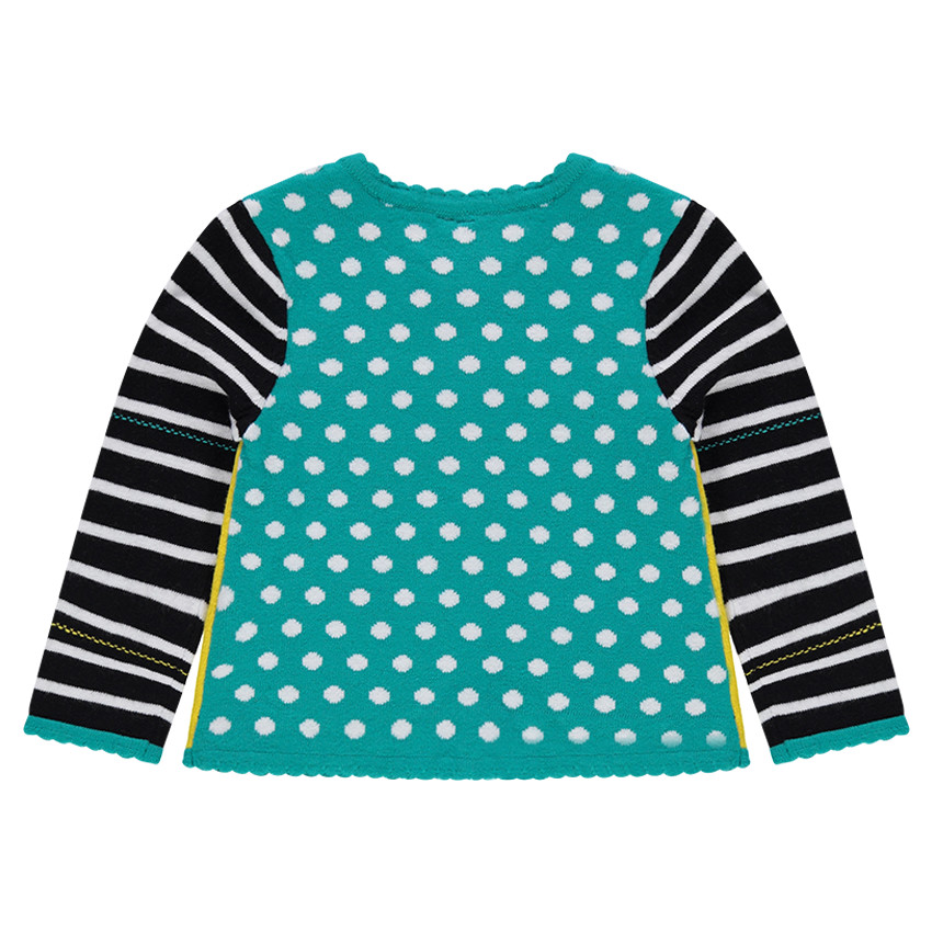 Gilet en tricot avec rayures placées et oiseau en jacquard 