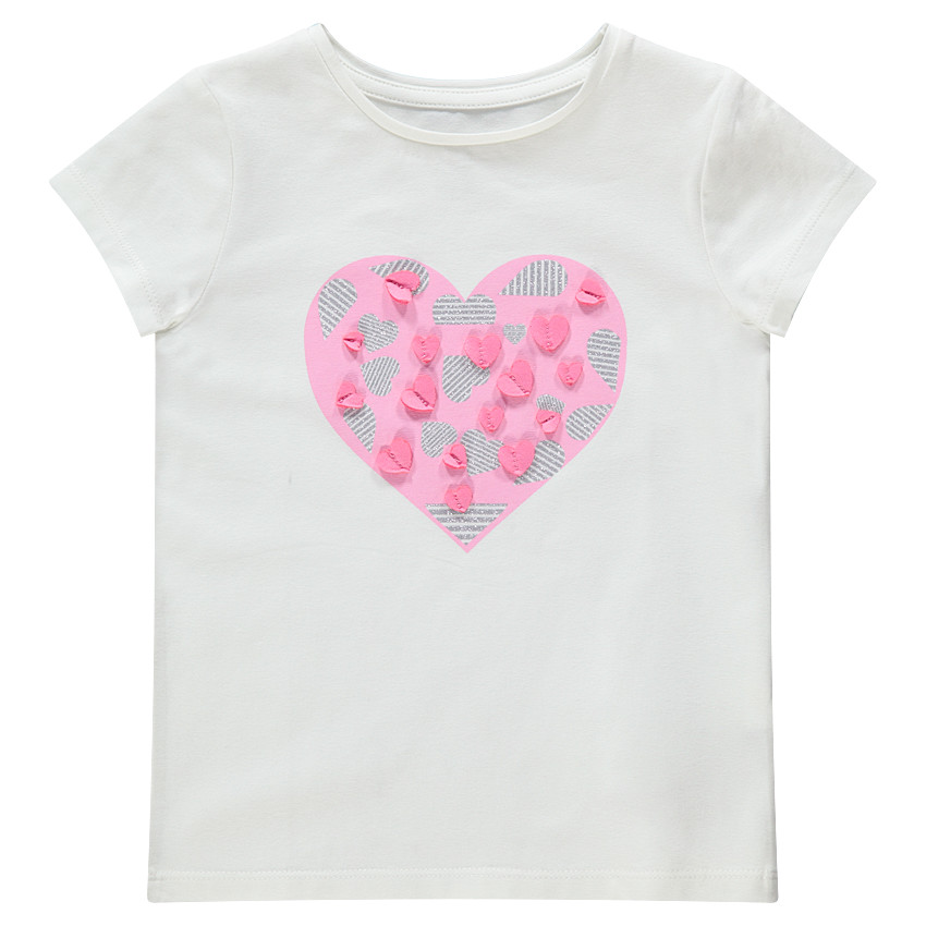 Tee-shirt manches courtes en jersey avec coeur printé et paillettes 