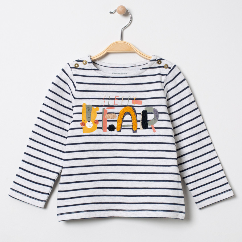 Marinière à col boutonné et message en bouclette 