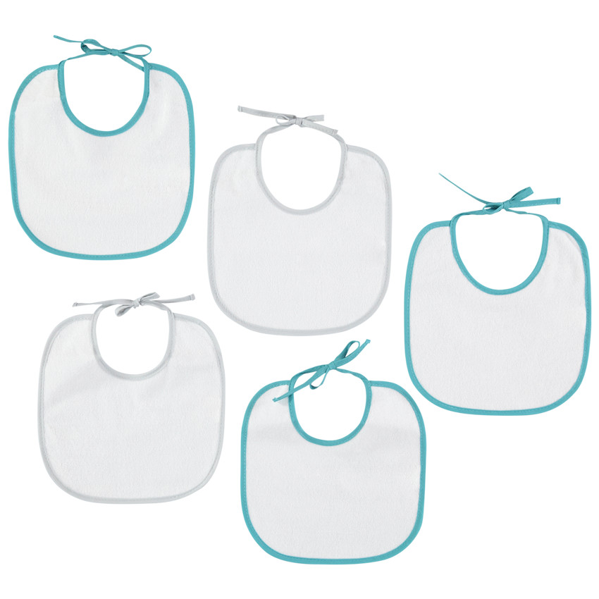 Lot de 5 bavoirs courts en éponge finition biais contrasté 