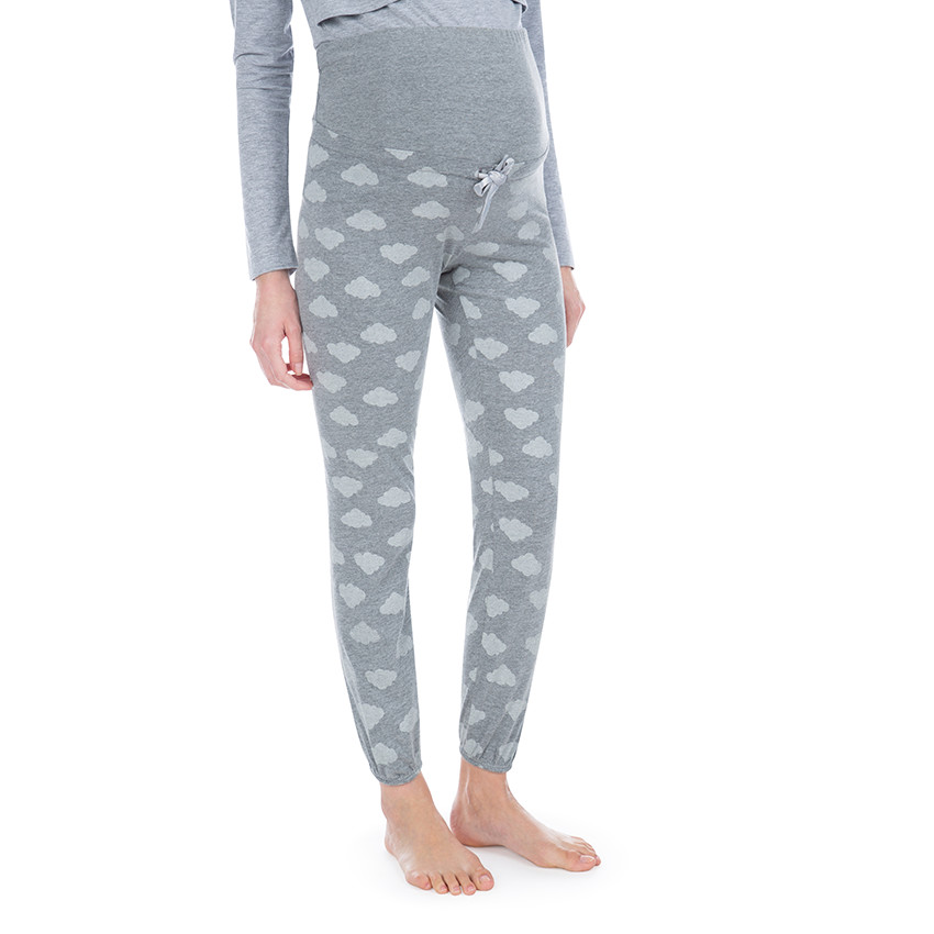 Pantalon homewear de grossesse avec nuages printés all-over 