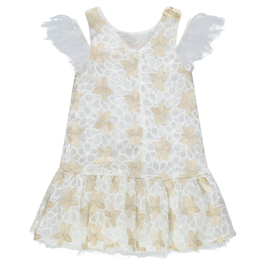 Robe de cérémonie en dentelle doublée avec fleurs brodées 