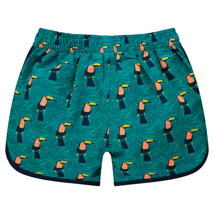 Short de bain avec toucans printés sur fond végétal 