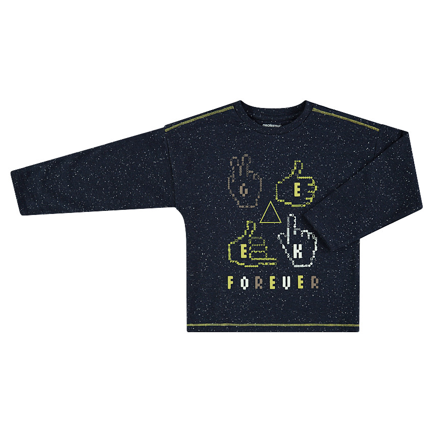 Tee-shirt manches longues en jersey effet neps avec symboles printés 