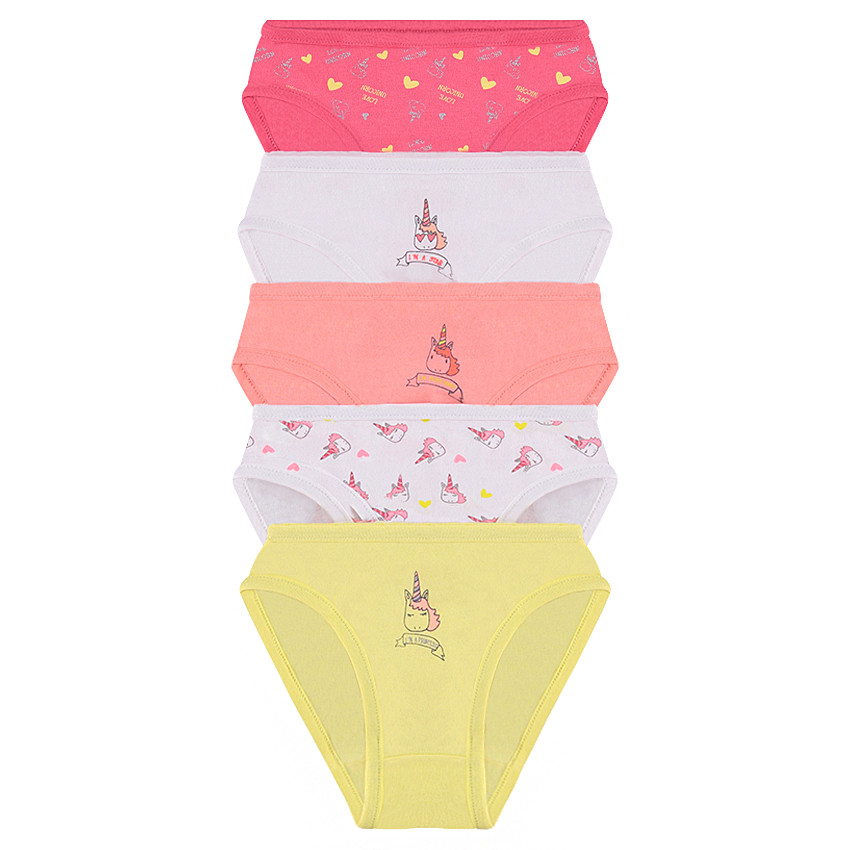Set met 5 katoenen slipjes met eenhoornprint 