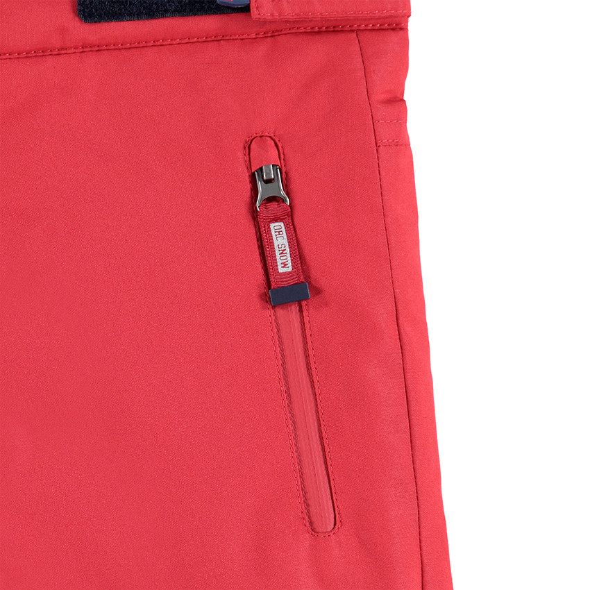 Pantalon de ski imperméable rouge avec bretelles amovibles 