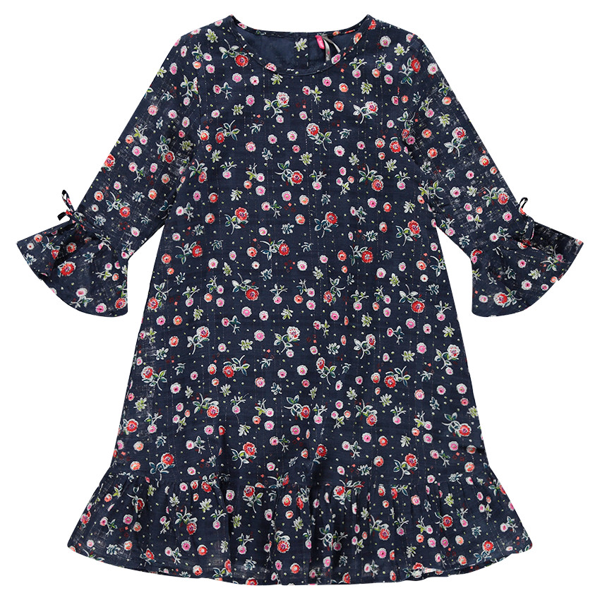 Junior - Robe en coton fantaisie volantée avec fleurs all-over  