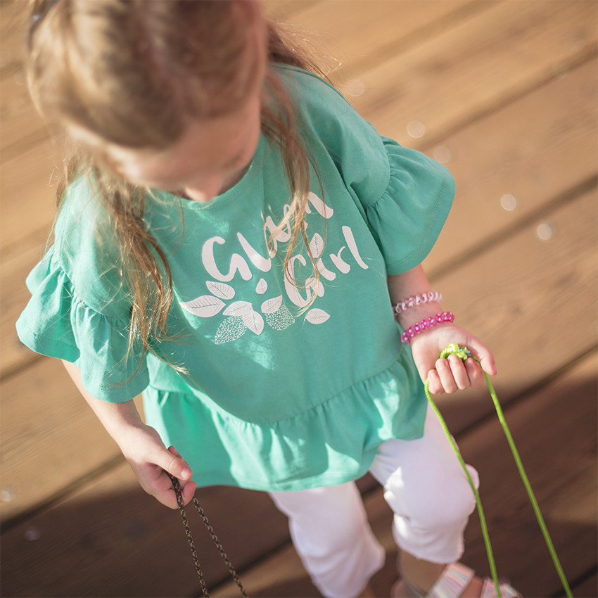 Tee-shirt court en jersey volanté avec inscription printée 